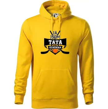 Pánská mikina Hokejbal - Já jsem táta útočníka - Mikina pánská Cape s kapucí - S ( Žlutá )