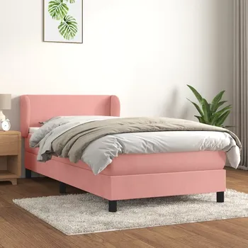 Postel vidaXL Box spring postel s matrací 90x190 cm samet [3127343] Barva: Růžová