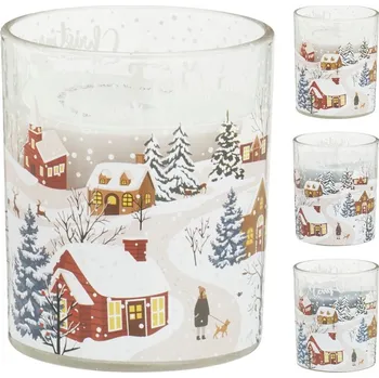 Svíčka Svíčka ve skle 70X80Mm vánoční vesnička mix, barevná 120 gram