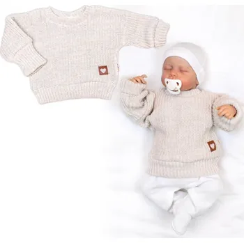 Baby Nellys Rostoucí oversize pletený svetřík pro miminko, sv. béžový Velikost: 68/74 (6-9m)