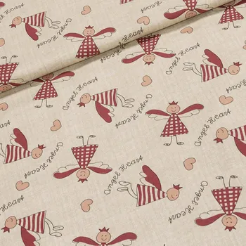 Bavlněné plátno vánoční 8043607-01, vínoví andílci na režné, š.150cm (látka v metráži)