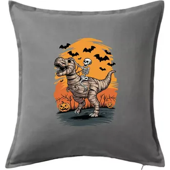 Polštář Halloween - dinosaurus a kostra - Polštář 50x50 - 50x50 - Pouze potah ( Tmavě šedý melír )