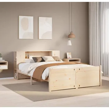 Postel vidaXL Postel s knihovnou bez matrace 140x200 cm masivní borovice [3322438] Barva: Přírodní