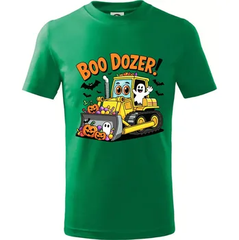 Halloweenský boo dozer - Tričko dětské bavlněné - 98 cm / 2 roky ( Středně zelená )