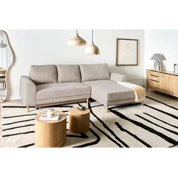 Pohovka 3místná rohová rozkládací pohovka s úložným prostorem světle béžová žinylkové čalounění levostranná s područkami moderní styl obývací pokoj Beliani