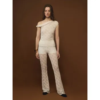 Dámské kalhoty Úpletové kalhoty do zvonu - L - House - krémový - 800EA-01X