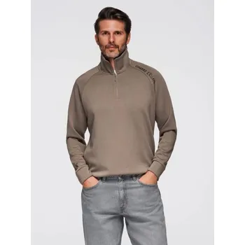 Pánská mikina Ombre Clothing Pánská hnědá mikina s logem a vysokým límcem V3 SSZP-0211