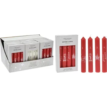 Svíčka Adventní domácí svíčka 4 ks 215x160mm kalendář vánoční motivy mix, červená, bílá 185 gram 205 gram