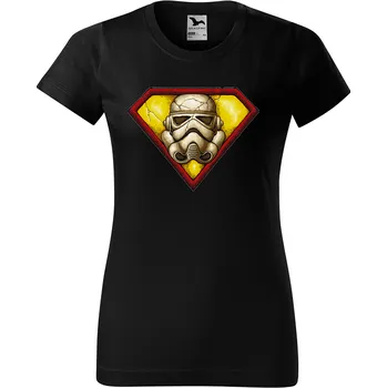 Dámské tričko levne-damske-bavlnene-tricko-potisk-Superman-Stormtrooper Velikost dámská trička Basic: XXL šířka 59, délka 69, Odstín dámské tričko Basic: Černé