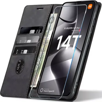 Pouzdro na mobilní telefon Xiaomi 14T Pro – kožené magnetické flipové pouzdro s klapkou a funkcí peněženky (LEATHER / Z MĚKKÉ OVČÍ KŮŽE sheep skin - Luxusní flipové pouzdro pro Xiaomi 14T Pro z kvalitní eko kůže. Magnetické zavírání, peněženka s kapsami, funkce stojánku, přesné výř