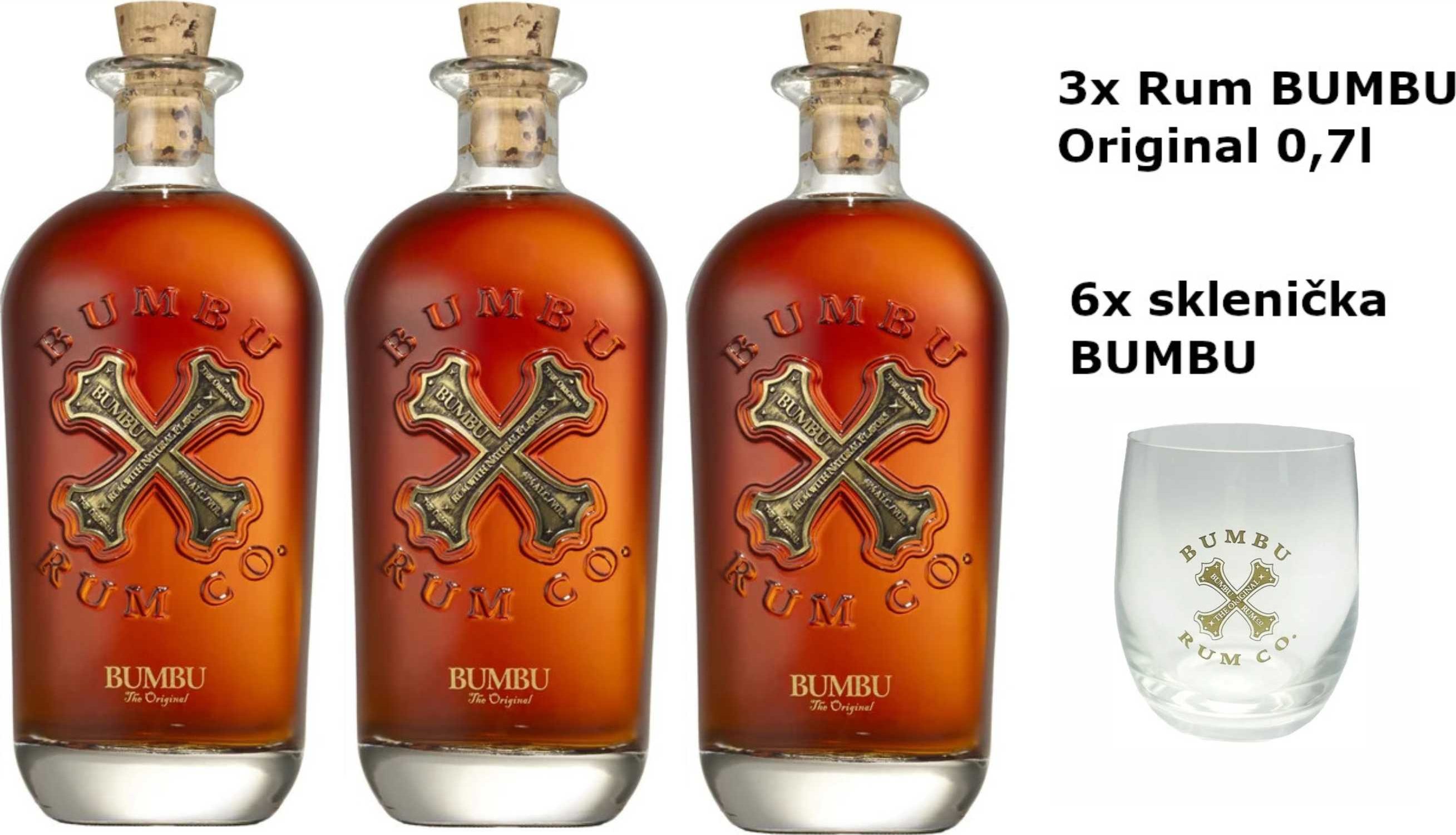 Bumbu Original 3x 0,7l 40% + 6 skleniček (promoset)