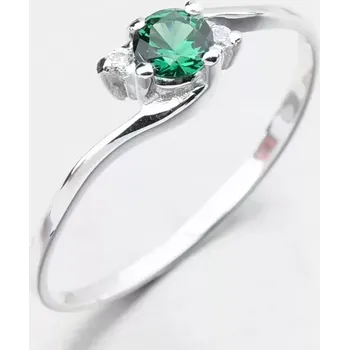 Prsten Dámský prsten bílé zlato 585 zirkon smaragd 351P-110106B-ZEL velikost 61