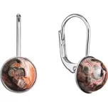 Stříbrné visací náušnice s pravými minerálními kameny kulaté 11481.3 Jaspis Leopard Skin