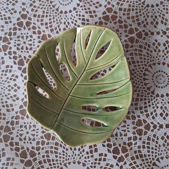 Mýdlenka Keramická mýdlenka Monstera zelená lesklá 12x13cm