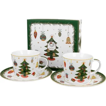 Stolování Sada šálků s podšálkem CHRISTMAS TREE 2 ks 250 ml bílo-zelená
