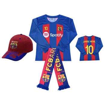 Numberoplus Dětské fotbalové tričko s dlouhým rukávem + Fotbalová kšiltovka a šála FC Barcelona - Lamine Yama 10 Velikost: 15 let (vel.164)
