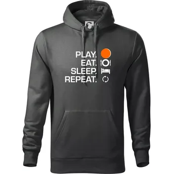 Pánská mikina Hokejbal - Play eat sleep repeat - Mikina pánská Cape s kapucí - 5XL ( Tm. břidlice (šedozelená) )