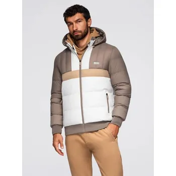 Pánská casual bunda Ombre Clothing Béžovo-bílá prošívaná retro bunda V2 JALP-0296