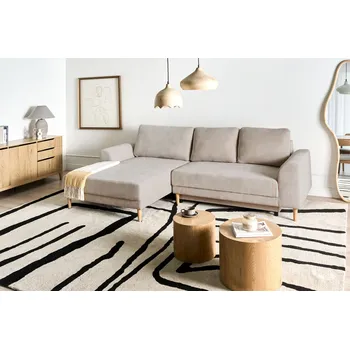 Pohovka 3místná rohová rozkládací pohovka s úložným prostorem světle béžová žinylkové čalounění pravostranná s područkami moderní styl obývací pokoj Beliani