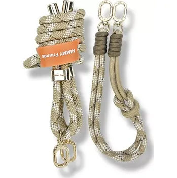 Pouzdro na mobilní telefon Nimmy Cool&Cute 2.0 crossbody + handstrap set – hnědý (Stylový set Nimmy Cool&Cute 2.0 – crossbody šňůrka a handstrap pro telefon, hnědý design, univerzální uchycení)