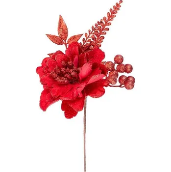 Vánoční dekorace Vetvička MagicHome Vianoce, s kvetom, červená, 28 cm