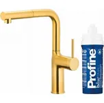 KFA Kuchyňská baterie s funkcí filtrace vody a výsuvným výtokem Duero Pure Move Pull-Out + sada filtrů Profine Blue S, kartáčované zlato 6623-423-31
