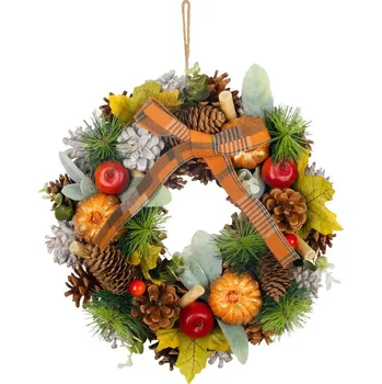 Věnec Věnec MagicHome Nature, podzimní, oranžový, s mašlí, 30 cm