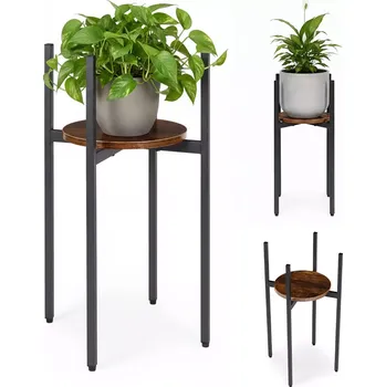 Stojan na květiny stojan na květiny loft modernhome s kovovou konstrukcí a dřevěnou policí