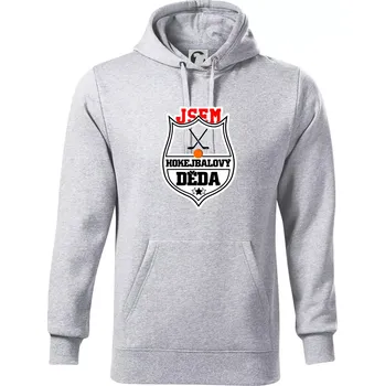 Pánská mikina Jsem hokejbalový děda - Mikina pánská Cape s kapucí - 4XL ( Světlešedý Melír )