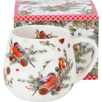 Ptactvo Porcelánový vánoční hrnek baňák, Ptáčci a cesmína 430 ml