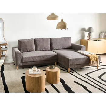 Pohovka 3místná rohová rozkládací pohovka s úložným prostorem taupe žinylkové čalounění levostranná s područkami moderní styl obývací pokoj Beliani