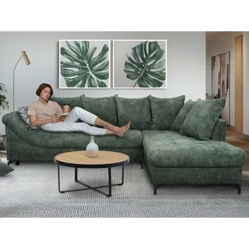 Sedací souprava Rohová sedačka Kati, šedo-zelená látka, pravý roh