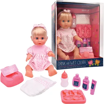 Panenka Dolls World - Panenka Olivia 38 cm pije a čůrá + příslušenství