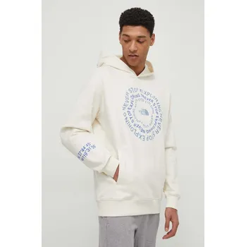 Pánská mikina Bavlněná mikina The North Face pánská, béžová barva, s kapucí, s potiskem, NF0A87F3QLI1 01X, vel. S