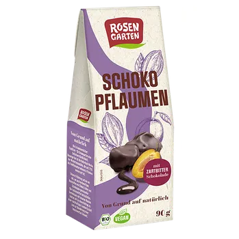 Sušené ovoce Rosengarten Švestky v hořké čokoládě 90g BIO