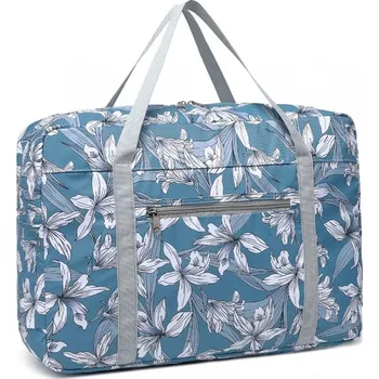 Cestovní taška Kono EQ2308 Cestovní taška skládací Modrá Flowers 45cm Voděodolná