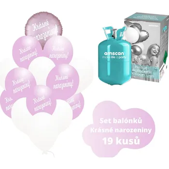 Balónek Helium set - KRÁSNÉ NAROZENINY Helium do balónků + světlerůžové balónky - Balonky.cz b82019