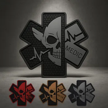 Nášivka SUPERATOR Nášivka MEDIC – lebka | PVC 3D, suchý zip Velcro, průměr 7 cm (IFAK, zdravotník) Barva: Červená | skladem v ČR | rychlé odeslání | First Aid | označení první pomoci | snadno omyvatelné |