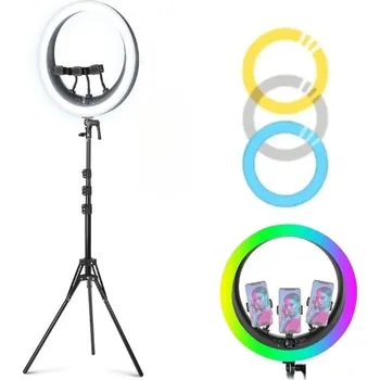 Selfie tyč Neewer 48cm Průměr 19" RGB Kruhové Foto Světlo + Stativ 180cm + Slot na Baterie + Ovladač