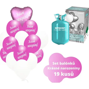 Balónek Helium set - KRÁSNÉ NAROZENINY Helium do balónků + srdce a tmavé fuchsia balónky balonky.cz b82030