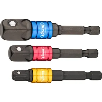 Ráčna VIGOR V7603/3, Sada adaptérů nástrčného klíče | 1/4", 3/8", 1/2" čtyřhran masivní, 3 ks