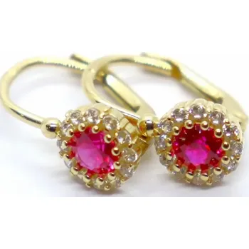 Náušnice Klenoty Budín Dámské klasické zlaté náušnice se zirkony a červenými rubíny 585/1,90gr HK2380 (Klenoty Budín Dámské klasické zlaté náušnice se zirkony a červenými rubíny 585/1,90gr HK2380)