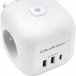 Qoltec Prodlužovací kabel 6 v 1 s podsvíceným vypínačem | 3x klimatizace | 2x USB | 1x USB-C PD 20W | bílý