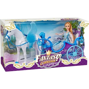 Panenka Magický kočár modrý s Pegasem a panenkou - světlo, zvuk
