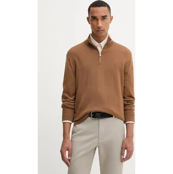 Pánský svetr Vlněný svetr Calvin Klein pánský, hnědá barva, s pologolfem, LV04LD318G 82X, vel. XS