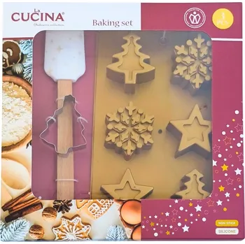 Nádoba na pečení Dětská sada na pečení Vločka – forma, vykrajovátko, stěrka, zlatá