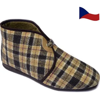 Pánské pantofle Pánské papuče kotníkové s přezkou PEGRES 1013 Hnědé káro vel. 48