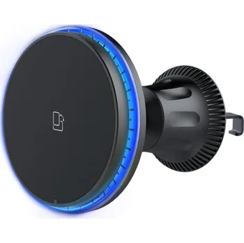 Magnetický držák do auta do ventilační mřížky s bezdrátovým nabíjením a modrým podsvícením pro iPhone - černý