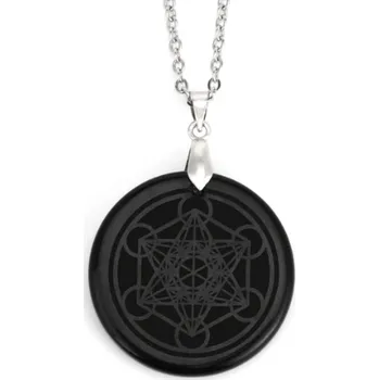 Náhrdelník Obsidiánový medailonek s Metatronovou kostkou - náhrdelník