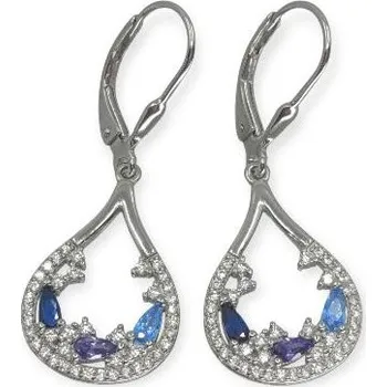 Náušnice Stříbrné visací náušnice kapky – krajkové osazení, modré/fialové kamínky (Ag 925) visací kapky, krajkový design, modré & fialové kamínky, rhodiované, klapka